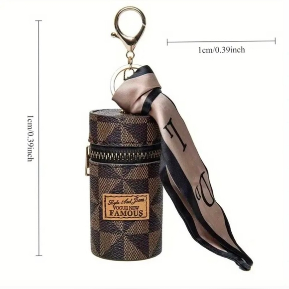 Stylish Mini Bag Charm w Scarf for Lipstick, Earbuds, Car keys w Keychain Clip - Picture 2 of 4